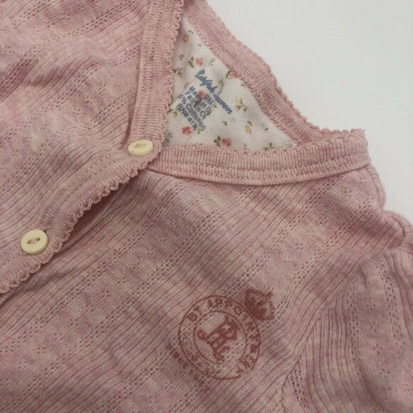 Ralph Lauren Baby 9 Months Pink Button Snap Bottom One Piece Romper Cotton Logo - Picture 5 of 5